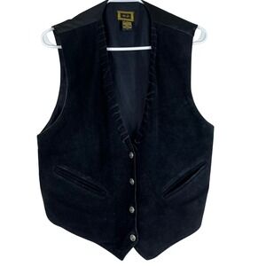 A.J. Vest Suede Leather Western Mens Small Black Whipstitch Star Button Cowboy
